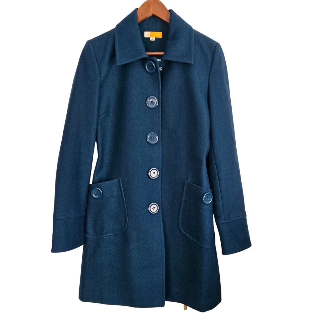 Y2K Mod Revival Twee Retro Anthropologie Tulle Teal Wool Blend Long Coat Large